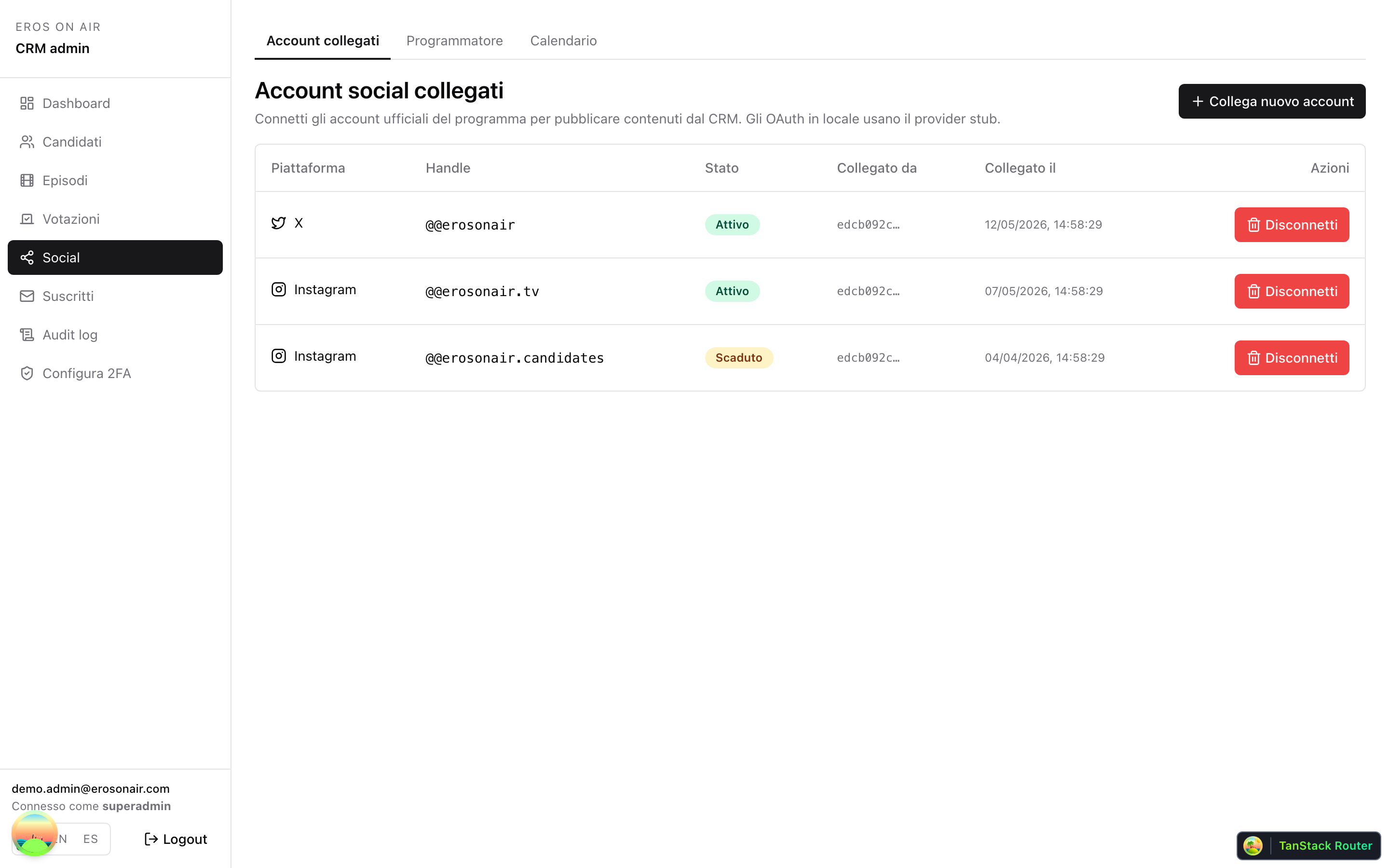 Account social collegati