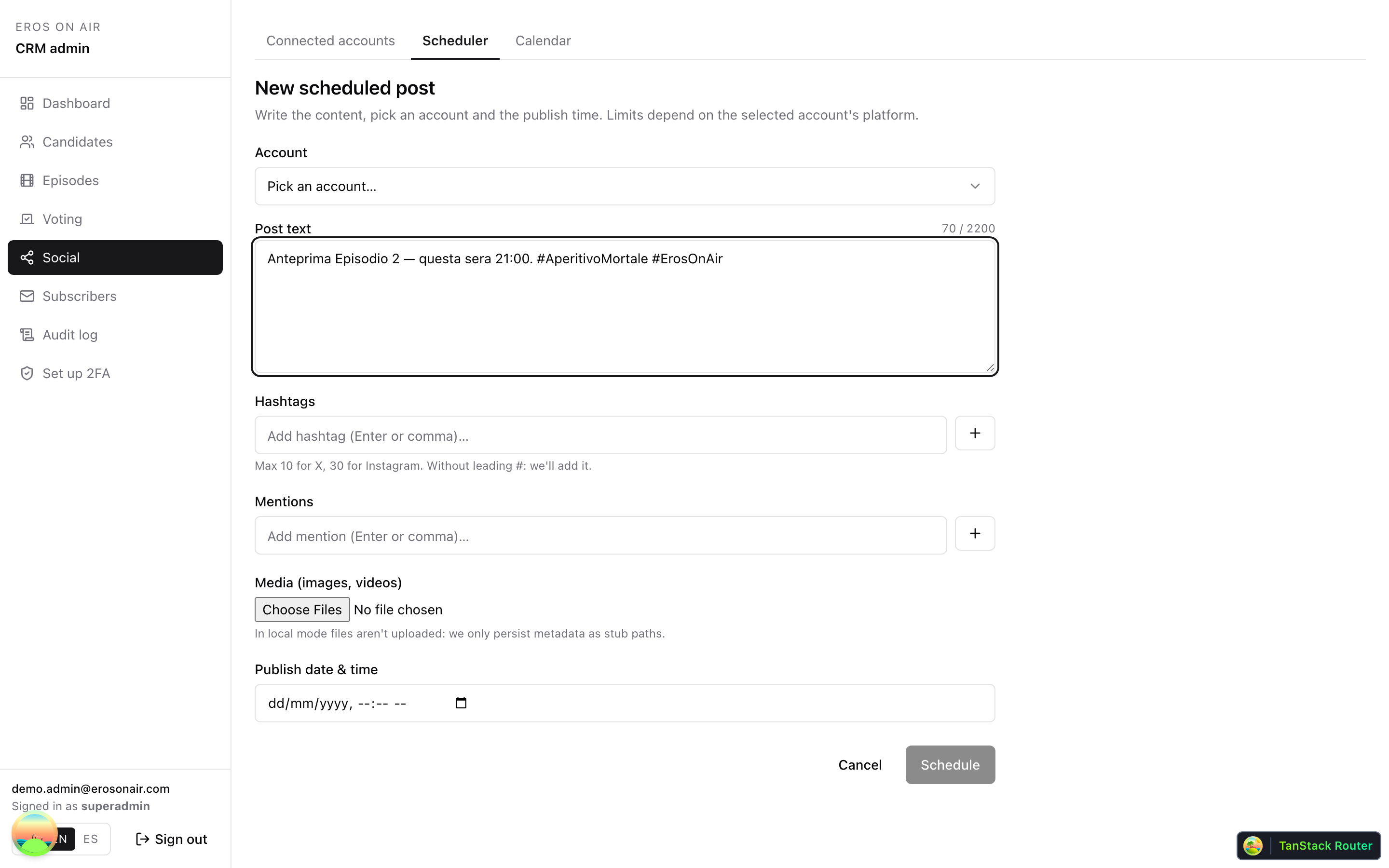 Social media composer