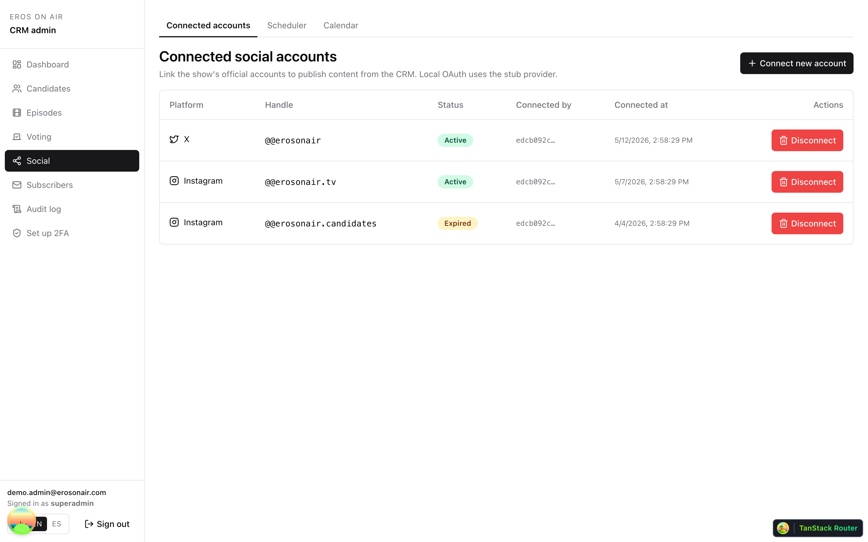 Connected social accounts