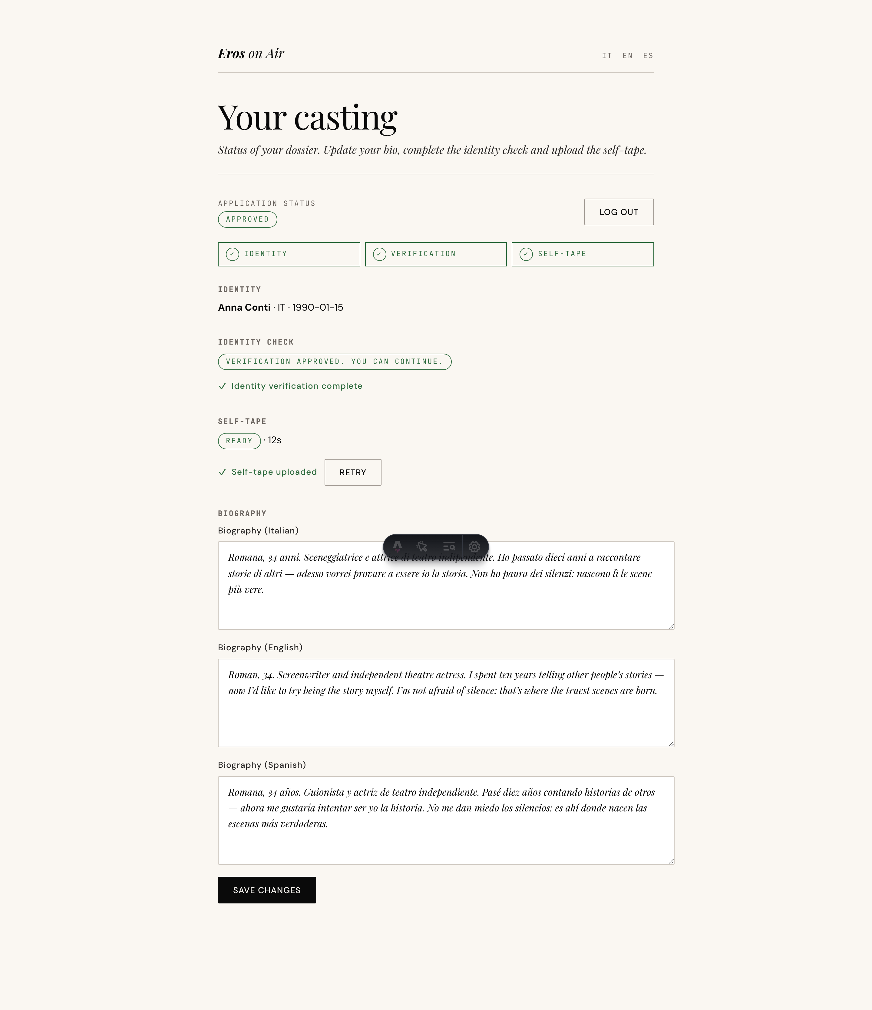 Candidate profile with stepper